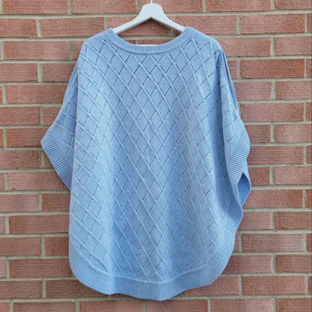 Talbots Pointelle Lattice Round Poncho Light Blue Size X - Picture 6 of 8
